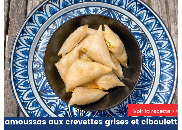 Samoussas aux crevettes grises et ciboulette
